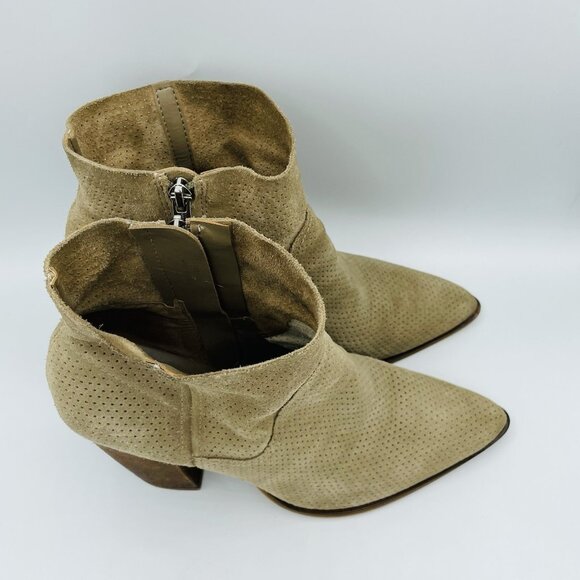 Vince Camuto Womens Boots Size 11M Tan Suede Leather Side Zip Ankle Heel Booties - Picture 3 of 13